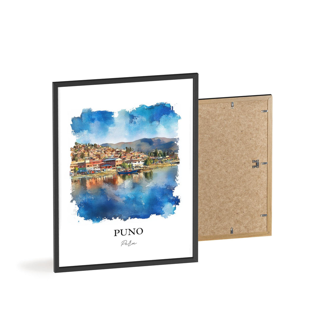 Puno Peru Wall Art, Lake Titicaca Print, Peru Watercolor Art, Puno Peru Gift, Travel Print, Travel Poster, Housewarming Gift