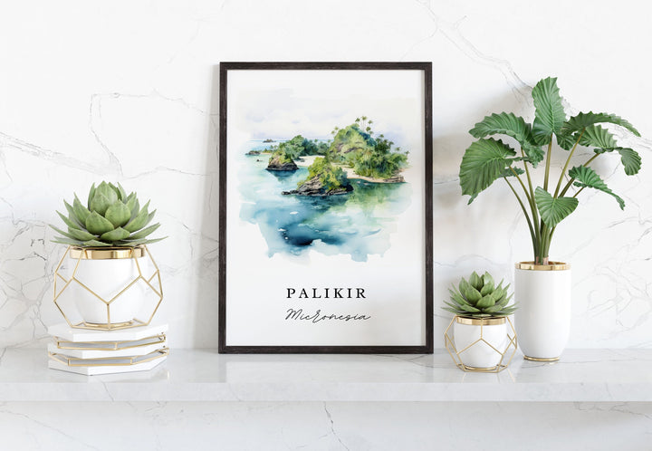 Palikir traditional travel art - Micronesia, Palikir poster, Wedding gift, Birthday present, Custom Text, Personalized Gift