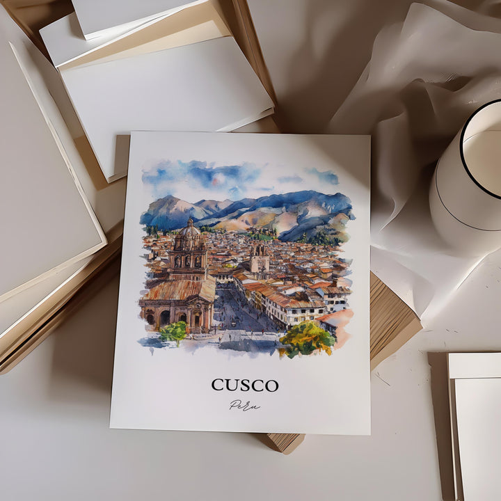 Cusco Peru Wall Art, Cusco Peru Print, Peru Watercolor Art, Cusco Peru Gift, Travel Print, Travel Poster, Housewarming Gift