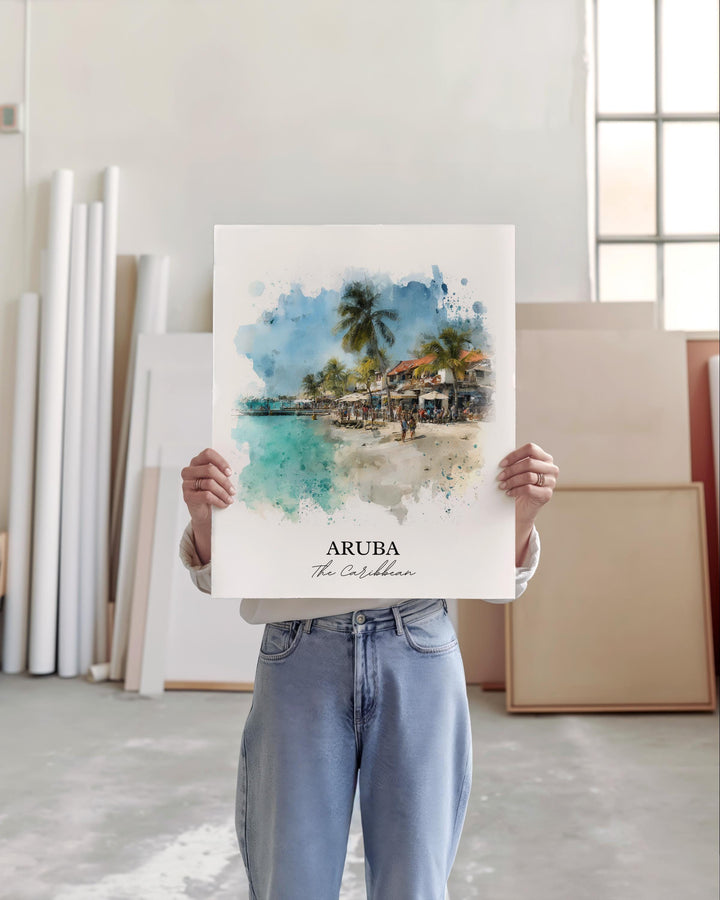 Aruba Wall Art, Aruba Print, Aruba Watercolor Art, Aruba Caribbean Gift, Travel Print, Travel Poster, Housewarming Gift