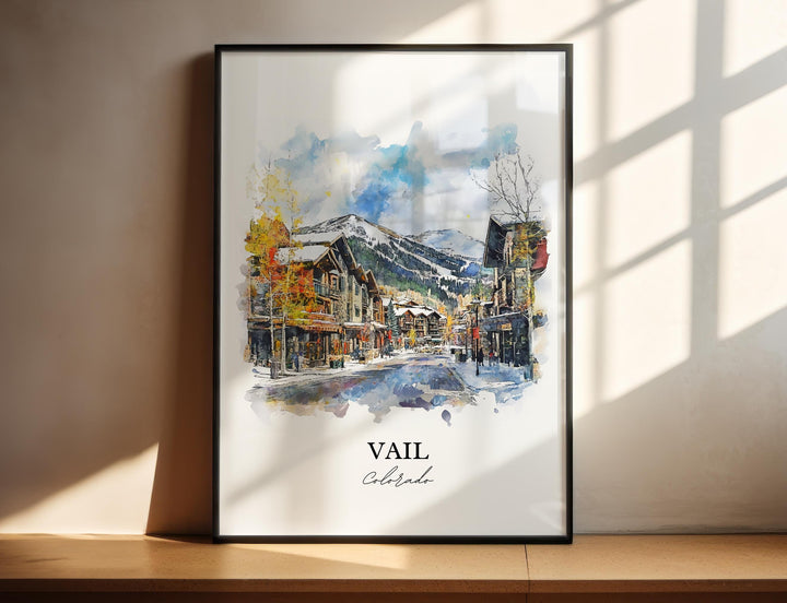 Vail Wall Art, Vail Village Print, Vail Watercolor Art, Vail Mountain Gift, Travel Print, Travel Poster, Housewarming Gift