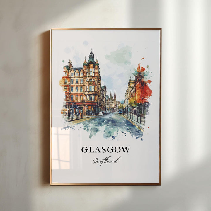 Glasgow Wall Art, Glasgow Scotland Print, Scotland Watercolor Art, Glasgow Scotland Gift, Travel Print, Travel Poster, Housewarming Gift