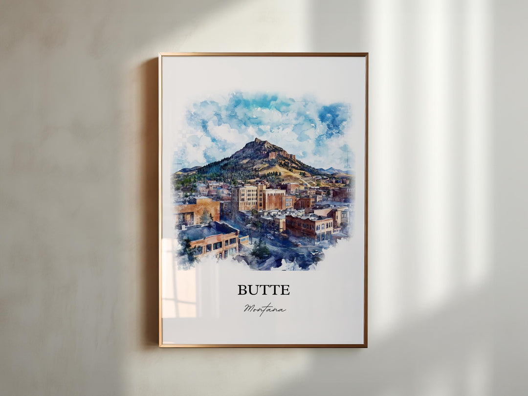 Butte MT Wall Art, Silver Bow County Print, Montana Watercolor Art, Butte Montana Gift, Travel Print, Travel Poster, Housewarming Gift