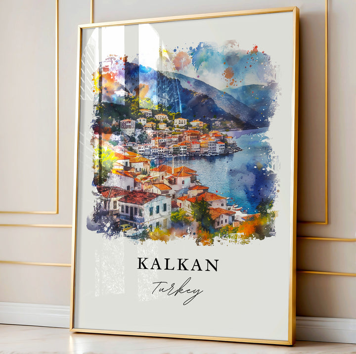 Kalkan Turkey Wall Art, Kalkan Print, Turkey Watercolor, Kalkan Turkey Gift,