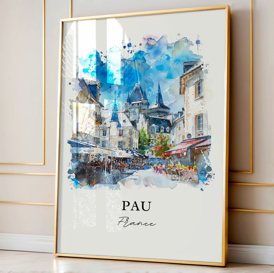 Pau France Wall Art, Pau Print, Pyrenees Watercolor, Pau France Art Gift,