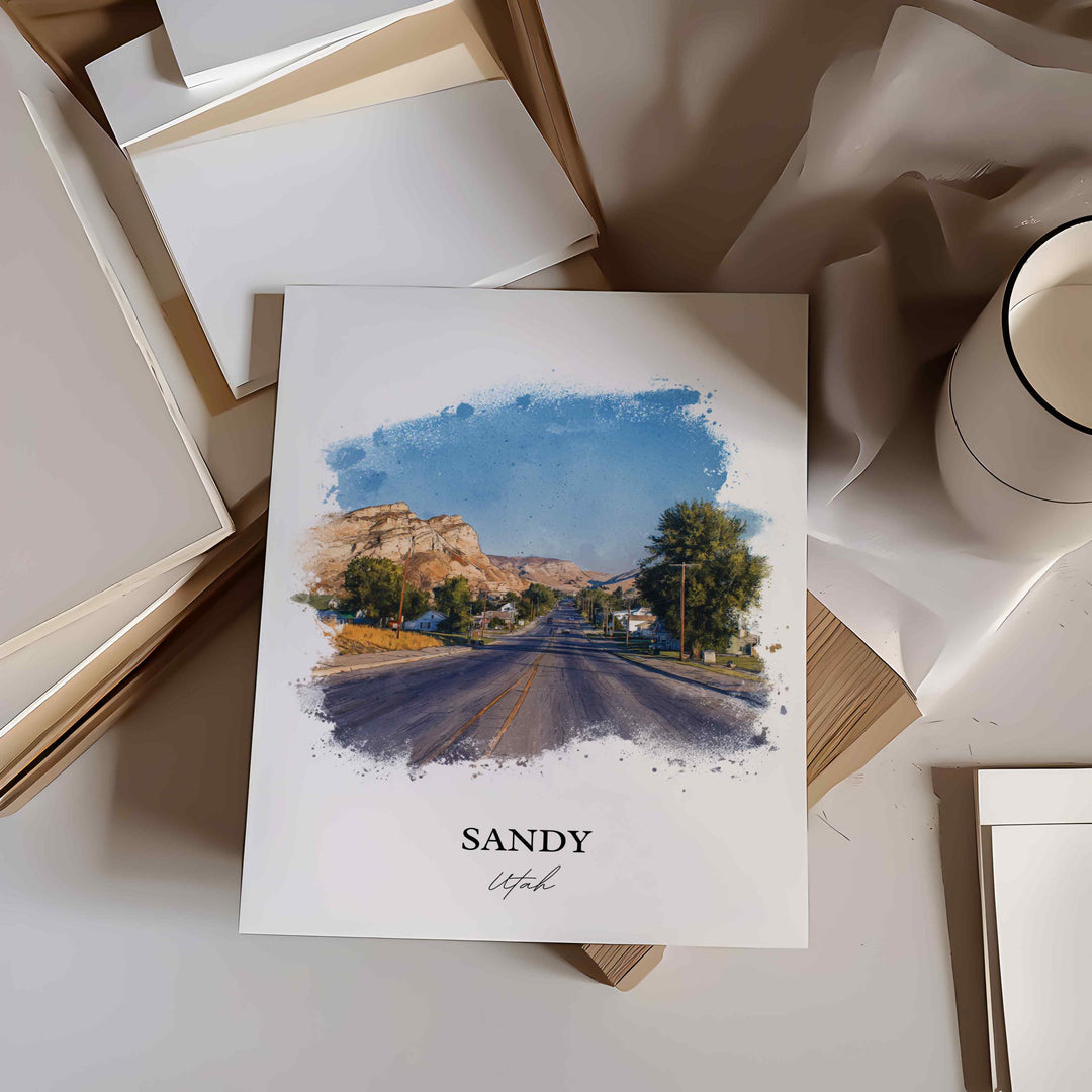 Sandy, Utah Wall Art, Sandy Print, Utah Watercolor Art, Salt Lake City Gift, Travel Print, Travel Poster, Housewarming Gift