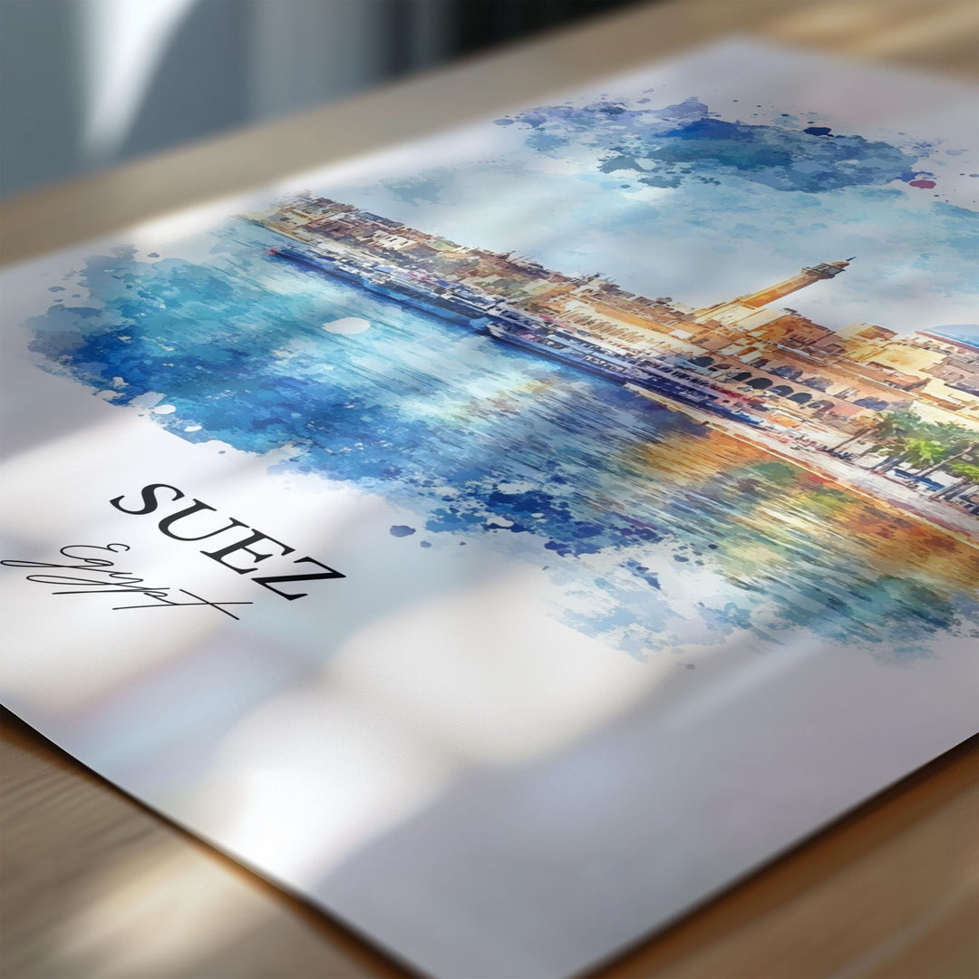 Suez Egypt Wall Art, Suez Canal Print, Egypt Watercolor Art, Suez Egypt Gift, Travel Print, Travel Poster, Housewarming Gift