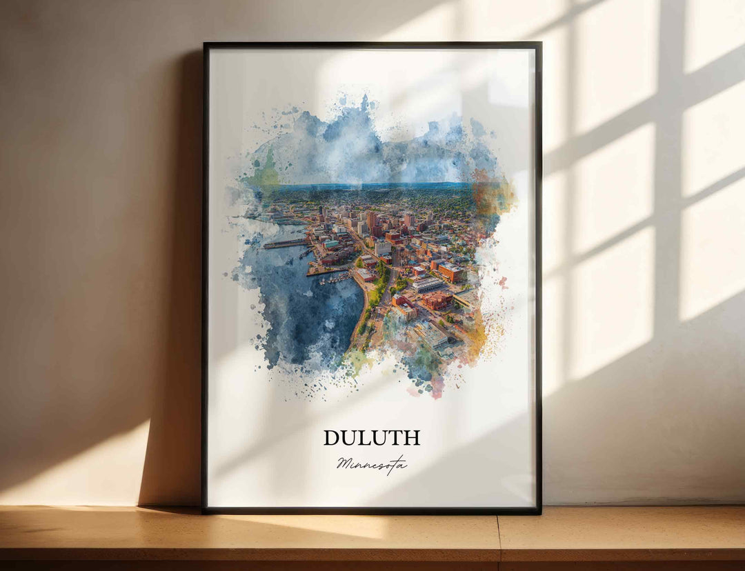 Duluth MN Wall Art, Duluth Print, Minnesota Watercolor Art, Duluth Minnesota Gift, Travel Print, Travel Poster, Housewarming Gift