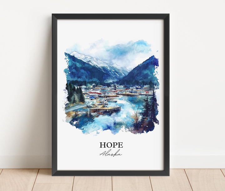 Hope Alaska Wall Art, Kenai Peninsula Print, Alaska Watercolor Art, Hope AK Gift, Travel Print, Travel Poster, Housewarming Gift