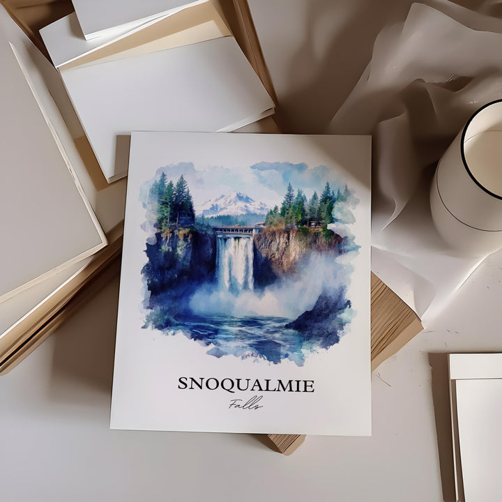 Snoqualmie Falls Wall Art, Fall City Print, Washington St Watercolor, Snoqualmie Falls Gift, Travel Print, Travel Poster, Housewarming Gift