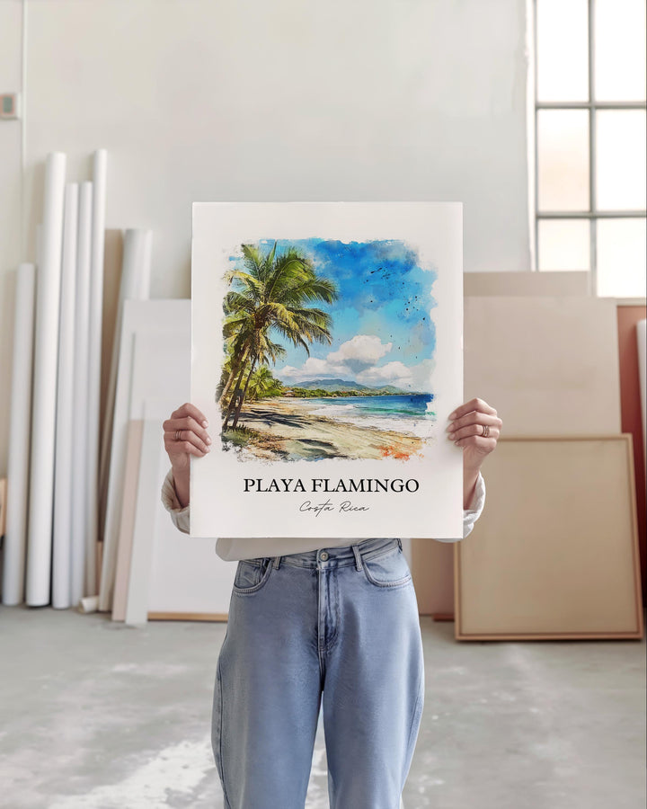 Playa Flamingo Wall Art, Flamingo Beach Print, Costa Rica Watercolor, Playa Flamingo Gift, Travel Print, Travel Poster, Housewarming Gift