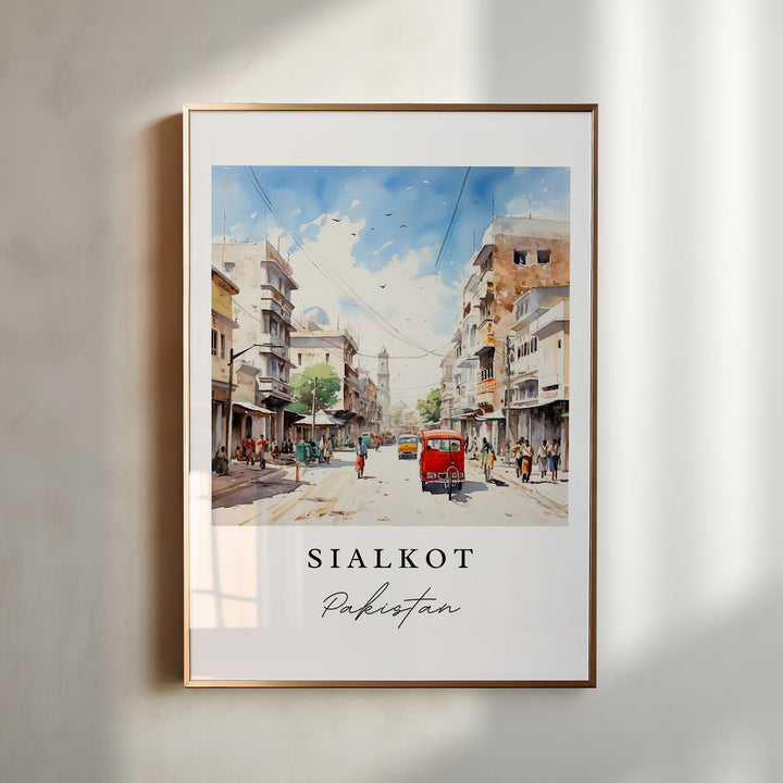 Sialkot traditional travel art - Pakistan, Sialkot poster print, Wedding gift, Birthday present, Custom Text, Perfect Gift