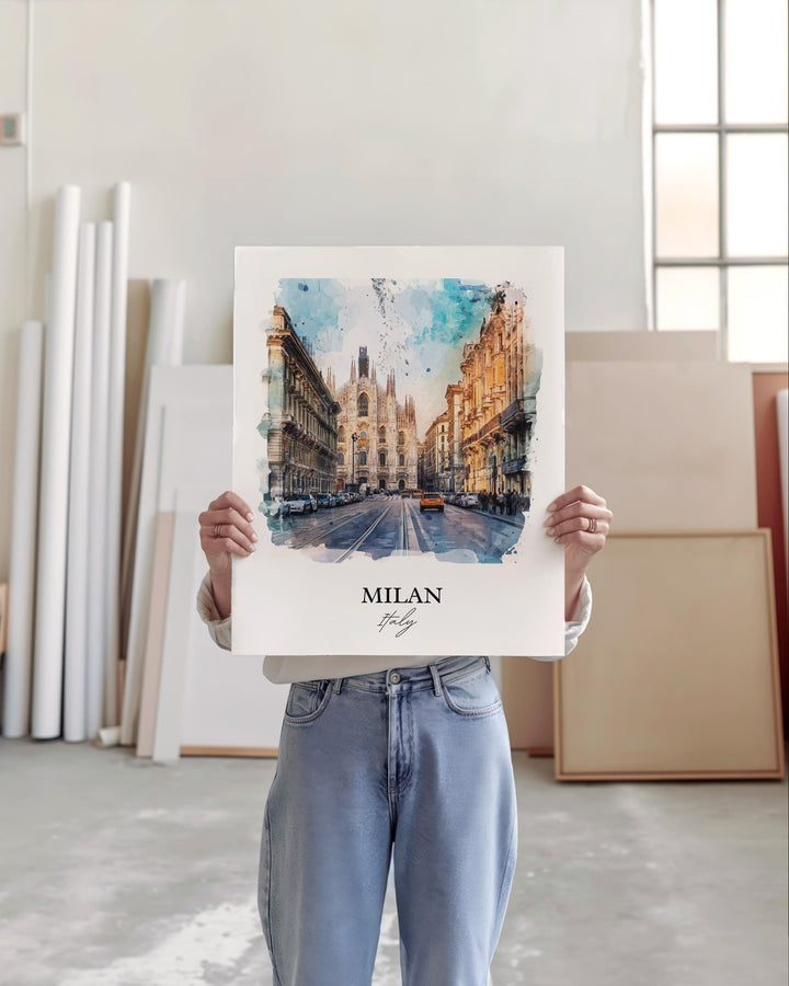 Milan Wall Art, Milan Italia Print, Italy Watercolor Art, Milan Italy Gift, Travel Print, Travel Poster, Housewarming Gift