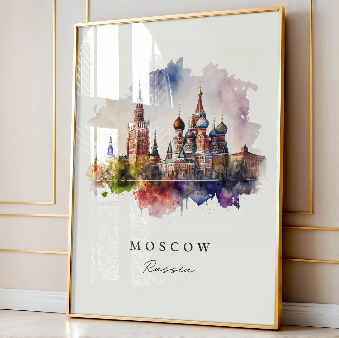 Moscow Wall Art, Moscow Russia Print, Moscow Watercolor Art, The Kremlin Art Gift,