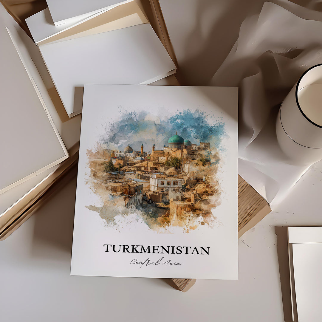 Turkmenistan Wall Art, Turkmenistan Print, Asia Watercolor Art, Turkmenistan Country Gift, Travel Print, Travel Poster, Housewarming Gift