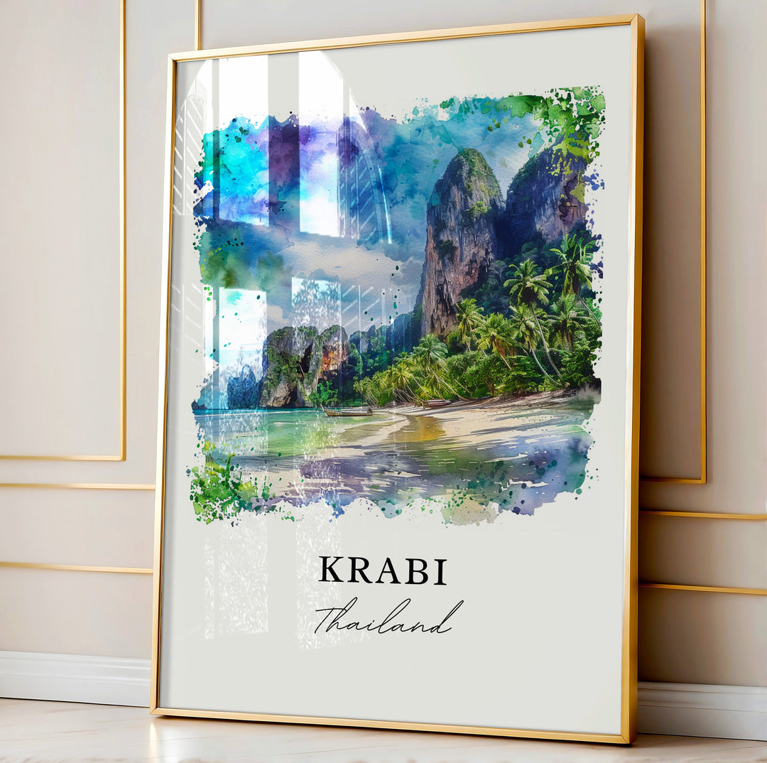 Krabi Thailand Wall Art, Krabi Print, Krabi Thailand Watercolor, Krabi Thailand Gift,