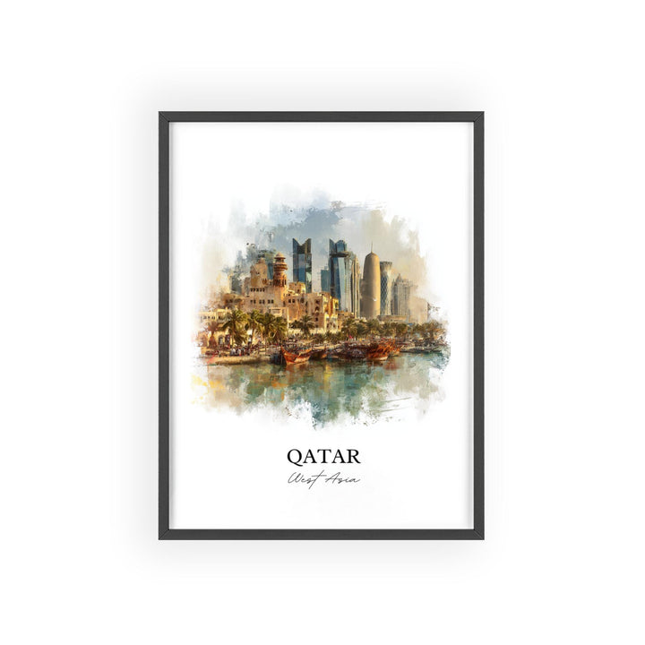 Qatar Wall Art, Qatar Print, Qatar Watercolor Art, Qatar Country Gift, Travel Print, Travel Poster, Housewarming Gift