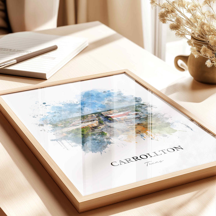 Carrollton, Texas – Watercolor Art Print