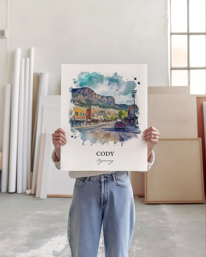 Cody Wyoming Wall Art, Cody WY Print, Yellowstone Watercolor Art, Cody WY Gift, Travel Print, Travel Poster, Housewarming Gift
