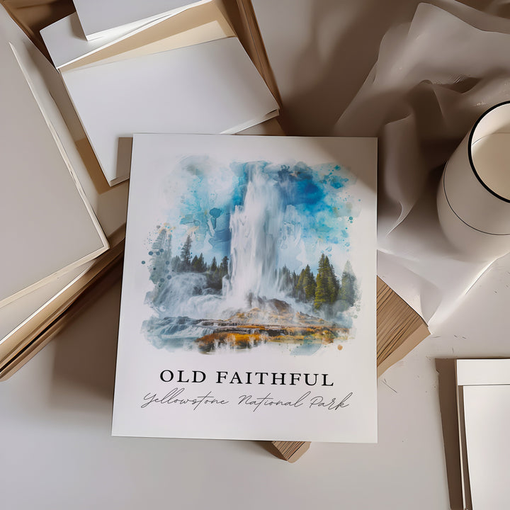 Old Faithful Wall Art, Old Faithful Print, Yellowstone Watercolor, Old Faithful Gift,