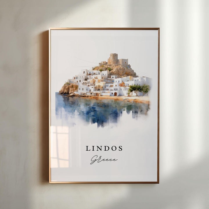 Lindos Greece wall art - Greece, Lindos poster, Lindos Wedding gift, Rhodes Greece Birthday present, Custom Text, Personalised Gift