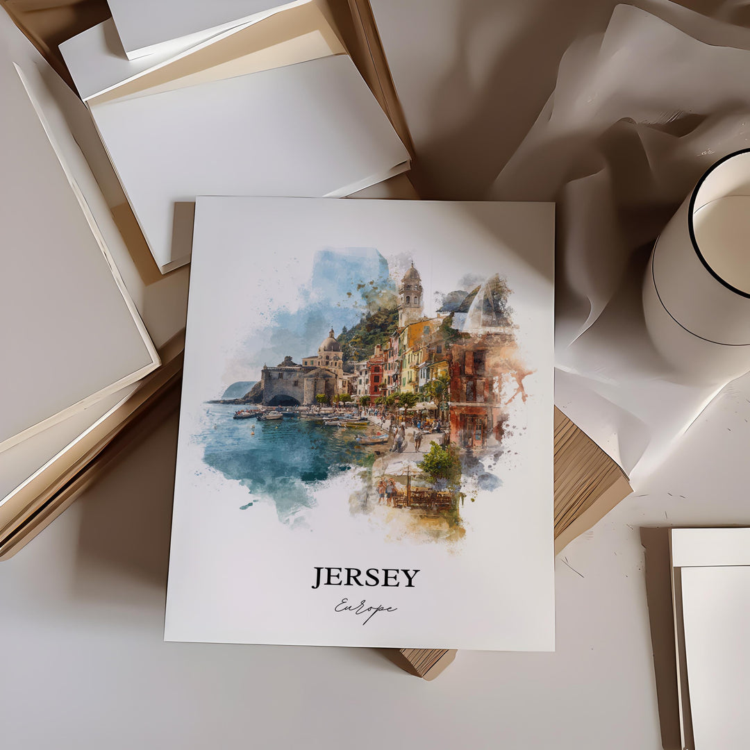 Jersey Wall Art, Jersey Island Print, Europe Watercolor Art, Channel Islands Gift, Travel Print, Travel Poster, Housewarming Gift