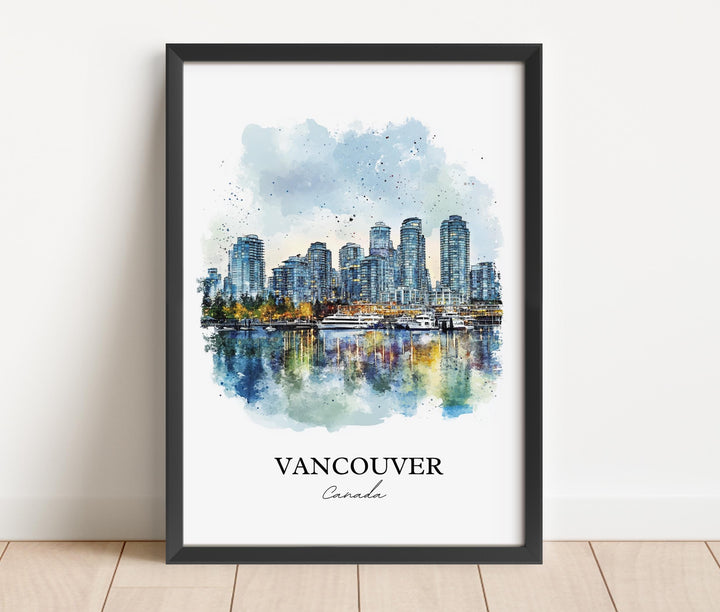 Vancouver Wall Art, Vancouver Skyline Print, British Columbia Watercolor, Vancouver Gift, Travel Print, Travel Poster, Housewarming Gift