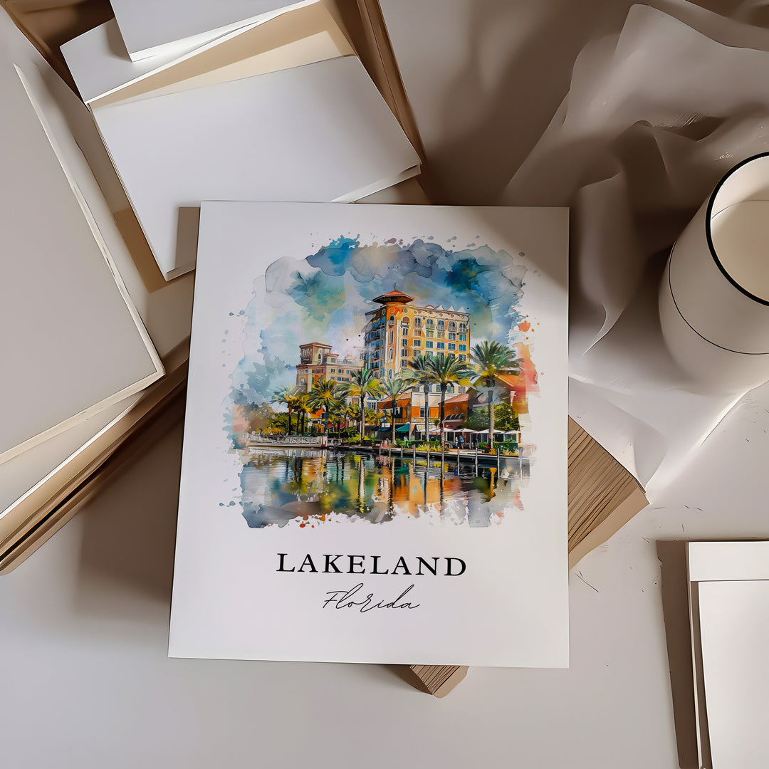 Lakeland FL Wall Art, Lakeland Print, Lakeland Florida Watercolor, Tampa Florida Gift,