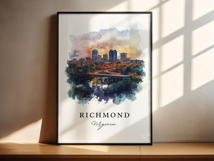 Richmond VA Wall Art, Richmond Print, Richmond Watercolor Art, Richmond Virginia Gift,