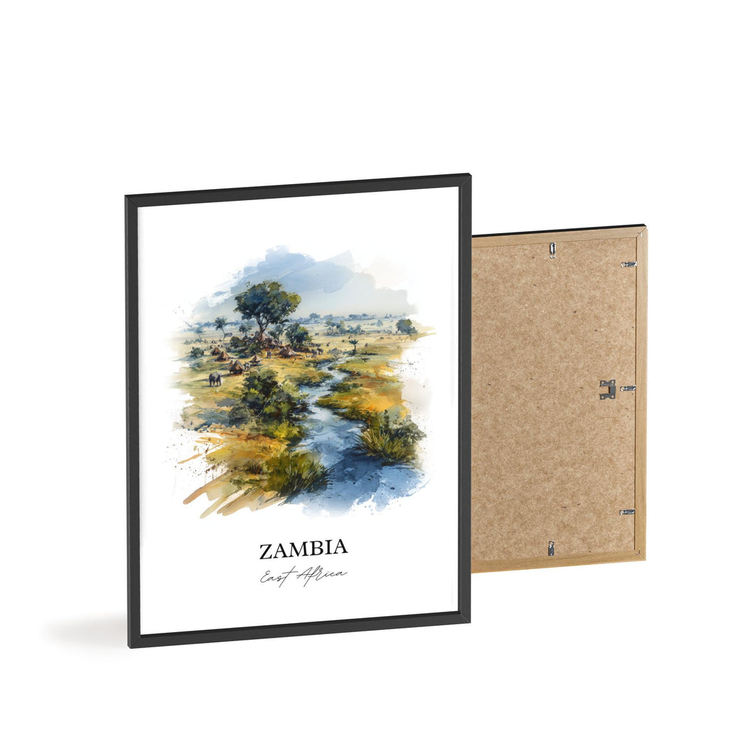 Zambia Wall Art, Zambia Print, Zambia Watercolor Art, Zambia Country Gift, Travel Print, Travel Poster, Housewarming Gift
