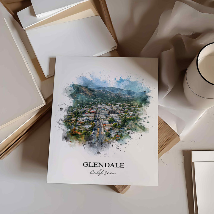 Glendale, California Wall Art, Glendale Print, California Watercolor Art, Los Angeles Gift, Travel Print, Travel Poster, Housewarming Gift