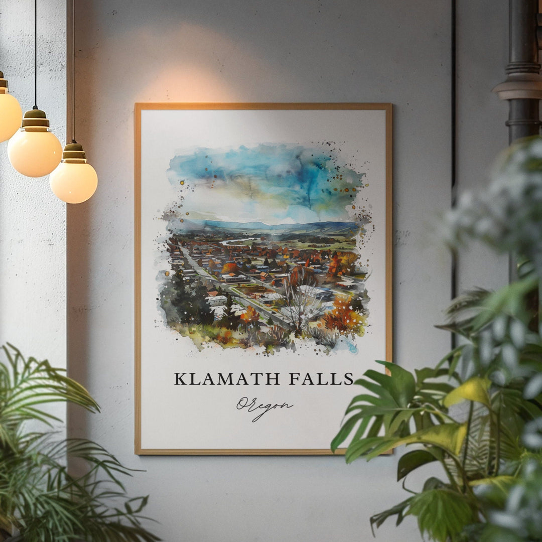 Klamath Falls Wall Art, Klamath Falls Print, Klamath Falls Watercolor, Klamath Falls OR Gift, Travel Poster, Housewarming Gift