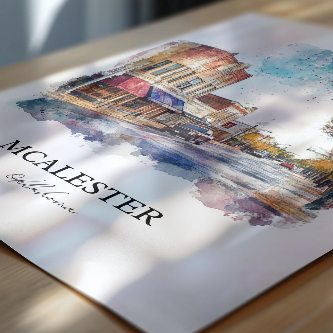 McAlester OK Wall Art, Pittsburg County OK Print, Oklahoma Watercolor Art, MCalester OK Gift, Travel Print, Travel Poster, Housewarming Gift