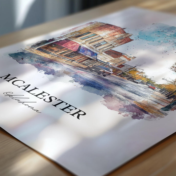 McAlester OK Wall Art, Pittsburg County OK Print, Oklahoma Watercolor Art, MCalester OK Gift, Travel Print, Travel Poster, Housewarming Gift