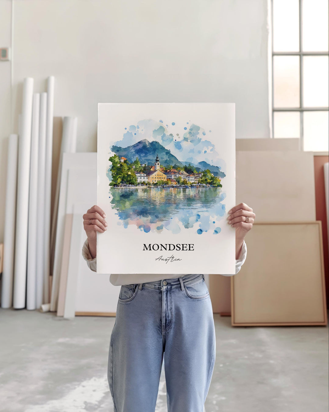 Mondsee Wall Art, Vöcklabruck District Print, Austria Watercolor Art, Mondsee Austria Gift, Travel Print, Travel Poster, Housewarming Gift