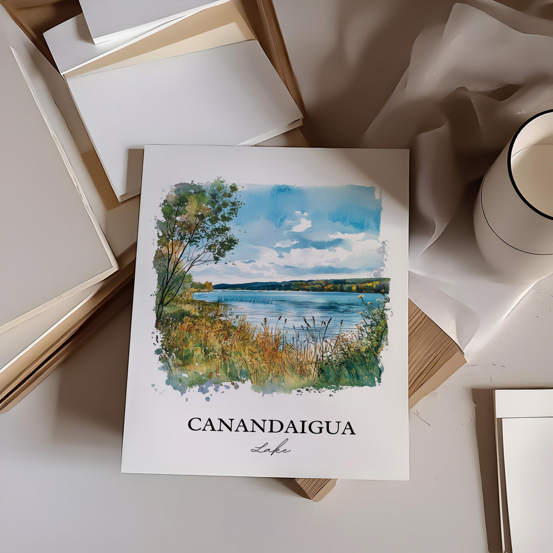 Canandaigua Lake Wall Art, Finger Lakes Print, NY Watercolor Art, Canandaigua Lake Gift, Travel Print, Travel Poster, Housewarming Gift
