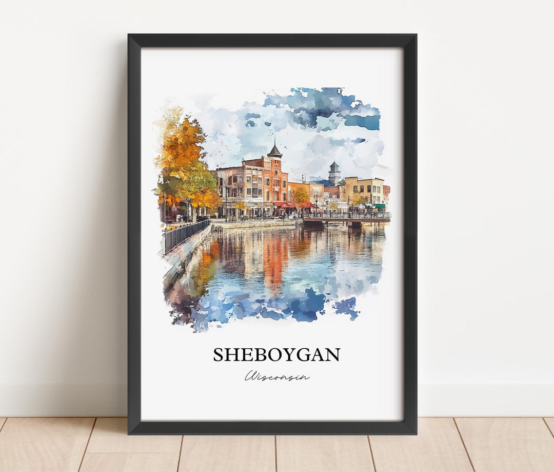 Sheboygan WI Wall Art, Sheboygan Print, Wisconsin Watercolor Art, Sheboygan WI Gift, Travel Print, Travel Poster, Housewarming Gift