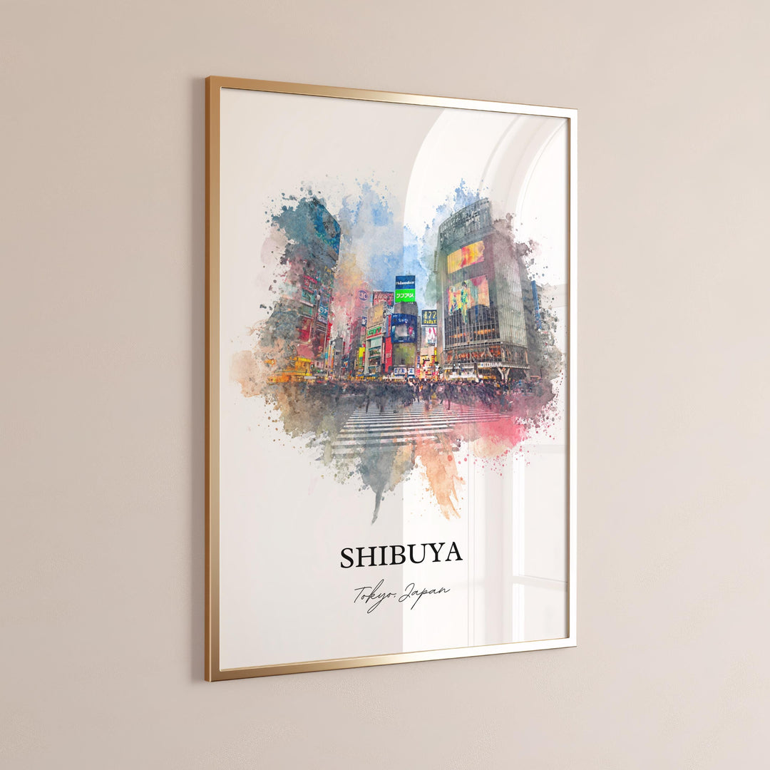 Shibuya Wall Art, Shibuya Tokyo Print, Shibuya Watercolor Art, Tokyo Japan Gift, Tokyo Travel Print, Tokyo Travel Poster, Housewarming Gift