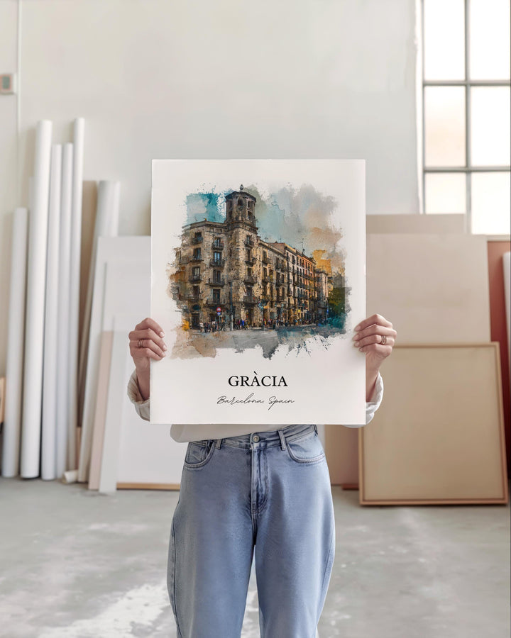 Gràcia Wall Art, Gràcia Print, Gràcia Watercolor Art, Gràcia Barcelona Gift, Travel Print, Spain Travel Poster, Spain Gift