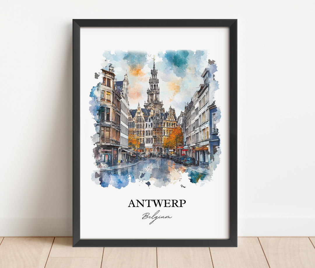 Antwerp Wall Art, Belgium Print, Belgium Watercolor Art, Antwerp Belgium Gift, Travel Print, Travel Poster, Housewarming Gift