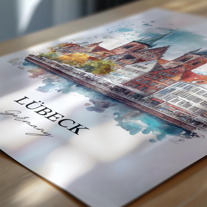 Lübeck Germany Wall Art, Lubeck Print, Germany Watercolor Art, Lübeck Gift, Travel Print, Travel Poster, Housewarming Gift