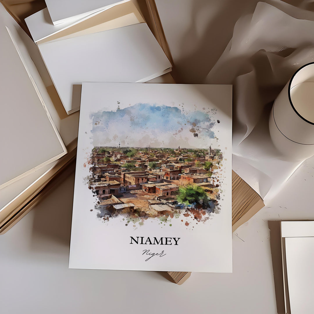 Niamey Wall Art, Niamey Niger Print, Niger Watercolor Art, Niger Africa Gift, Travel Print, Travel Poster, Housewarming Gift