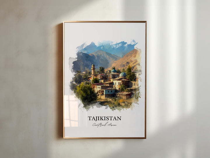 Tajikistan Wall Art, Tajikistan Print, Tajikistan Watercolor Art, Tajikistan Country Gift, Travel Print, Travel Poster, Housewarming Gift