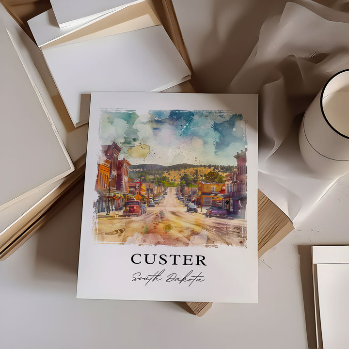 Custer South Dakota Wall Art, Custer SD Print, Custer Watercolor, Mount Rushmore Gift,