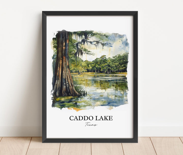 Caddo Lake Wall Art, Harrison County TX Print, Texas Watercolor Art, Caddo Lake Gift, Travel Print, Travel Poster, Housewarming Gift