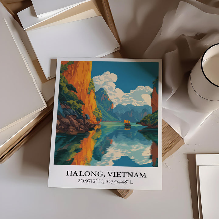 Ha Long Art, Ha Long Retro Travel Art, Ha Long Home Decor, Ha Long Vietnam Gift, Vietnam Travel Art, Travel Prints, Housewarming Gift