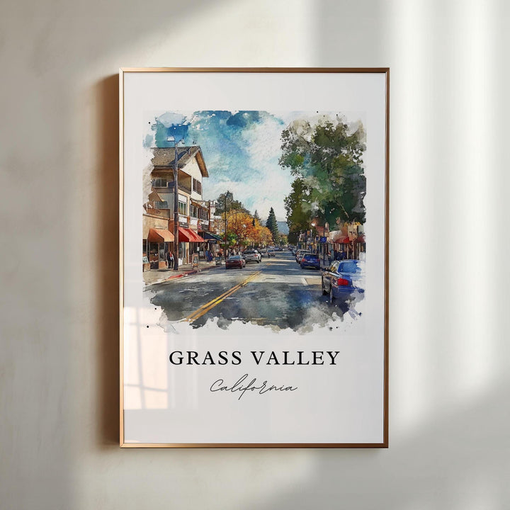 Grass Valley CA Art, Grass Valley Print, Nevada County CA Watercolor Art, Grass Valley Gift,