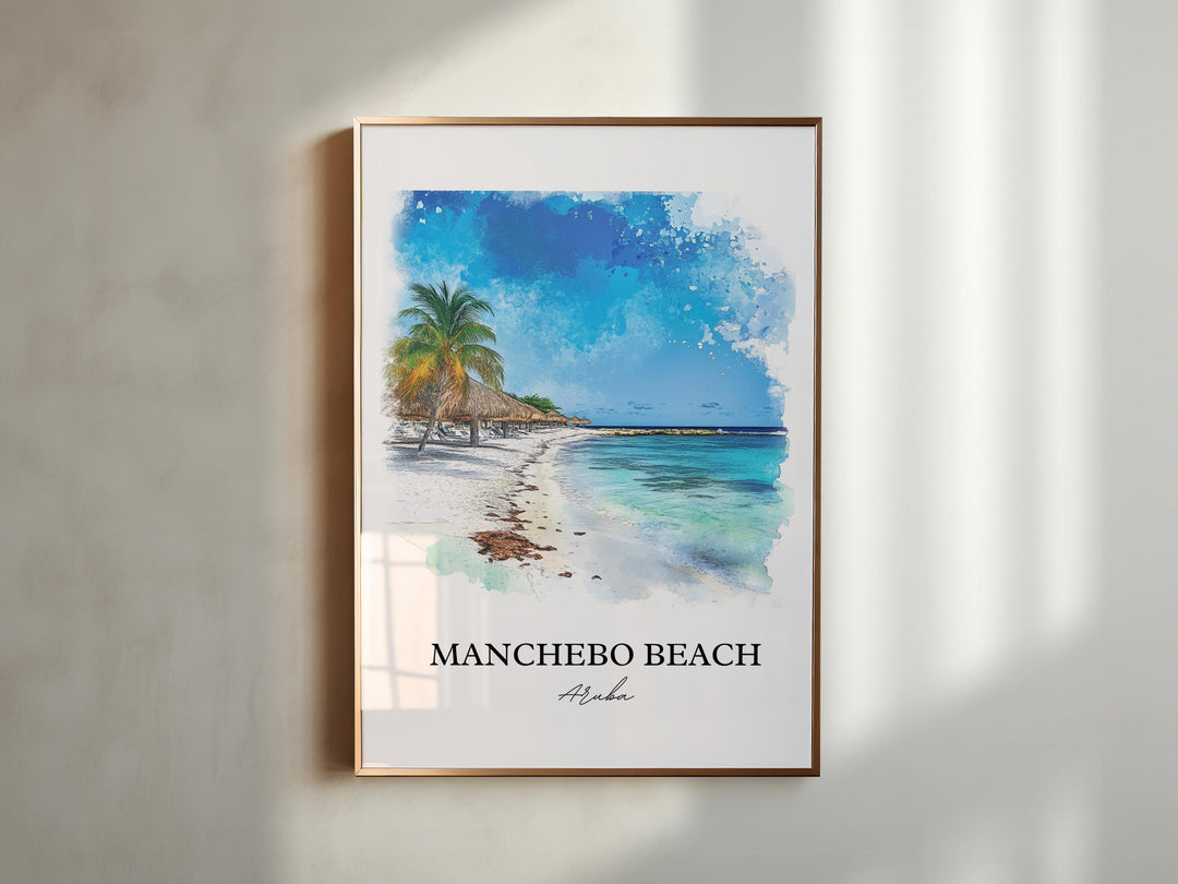 Manchebo Beach Wall Art, Eagle Beach Print, Aruba Watercolor Art, Manchebo Beach Gift, Travel Print, Travel Poster, Housewarming Gift
