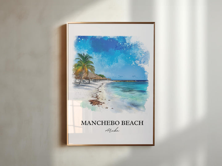 Manchebo Beach Wall Art, Eagle Beach Print, Aruba Watercolor Art, Manchebo Beach Gift, Travel Print, Travel Poster, Housewarming Gift