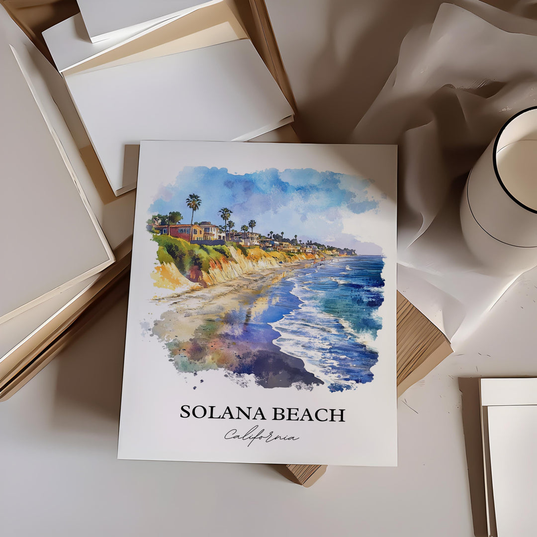 Solana Beach Wall Art, San Diego County Print, SoCal Watercolor Art, Solana Beach Gift, Travel Print, Travel Poster, Housewarming Gift